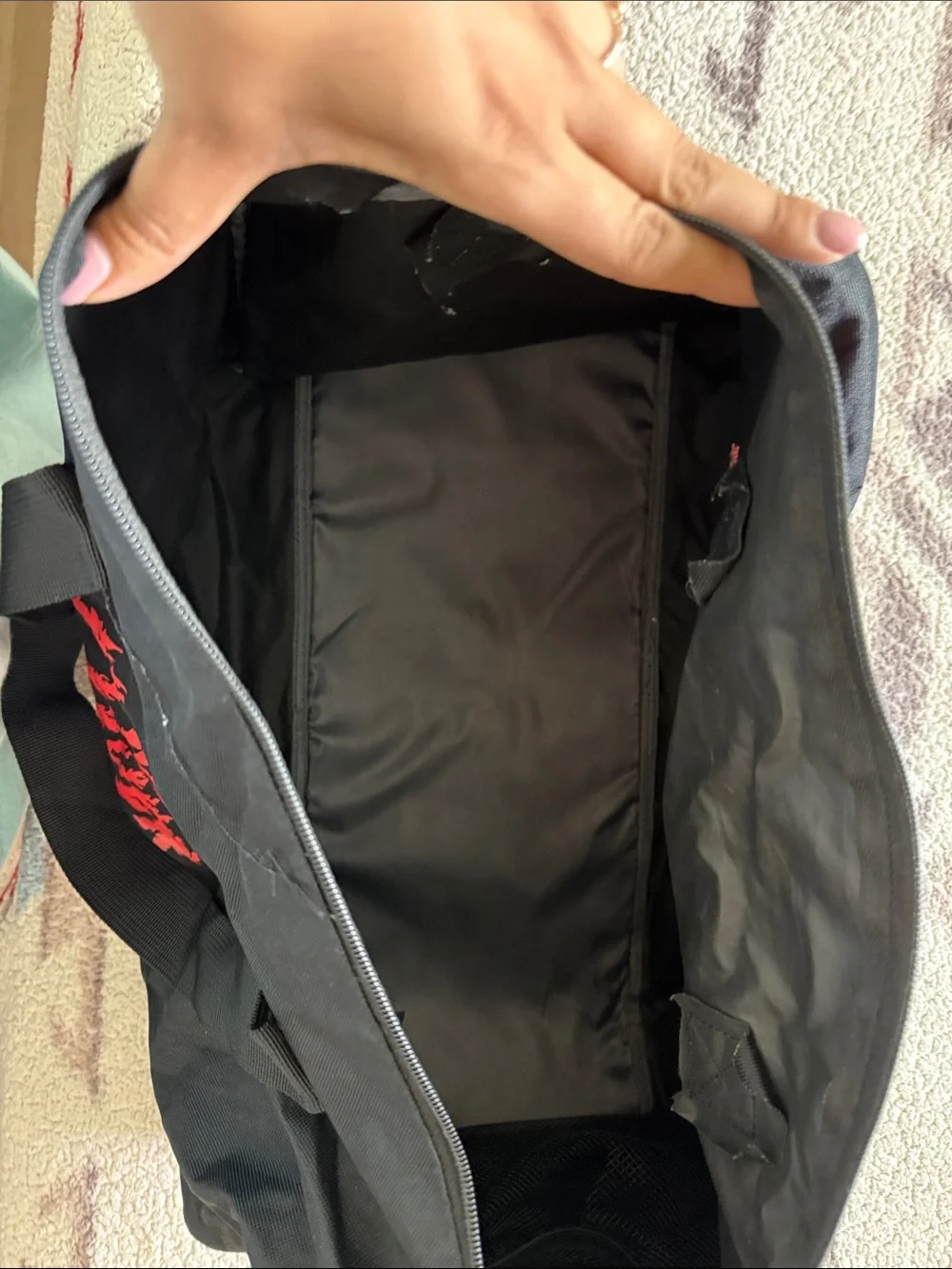Live Forever Garment Supply Black Duffel Bag with Red Embroidered Logo